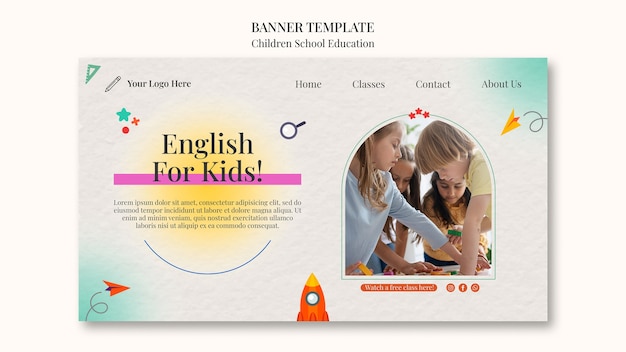 Plantilla de banner de educación escolar para niños