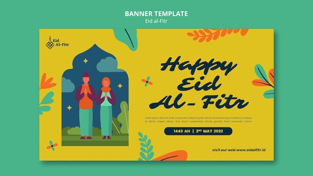 PSD gratuito plantilla de banner de eid al fitr de diseño plano