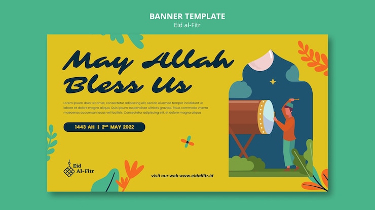 PSD gratuito plantilla de banner de eid al fitr de diseño plano