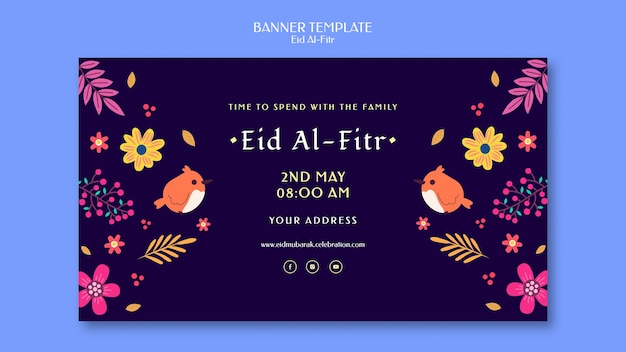 PSD gratuito plantilla de banner de eid al fitr de diseño plano