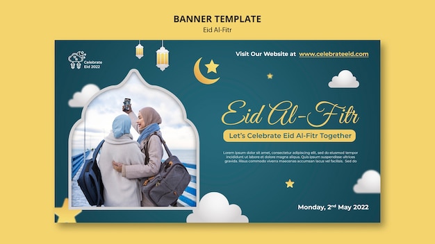 PSD gratuito plantilla de banner de eid al fitr realista