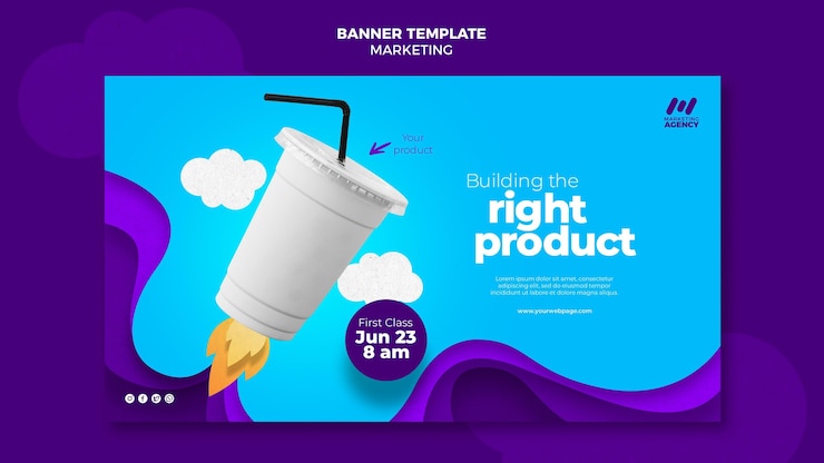 PSD gratuito plantilla de banner para empresa de marketing con producto.