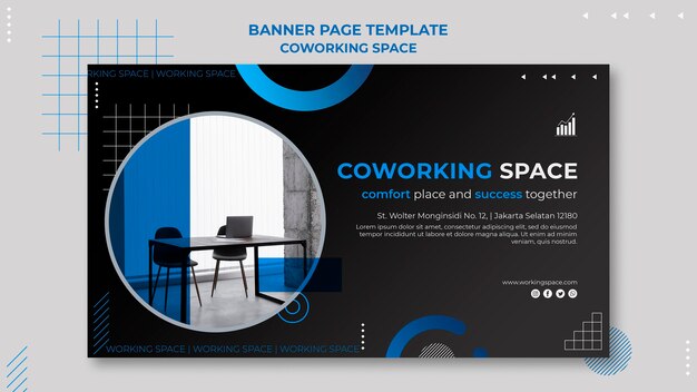 Plantilla de banner de espacio de coworking