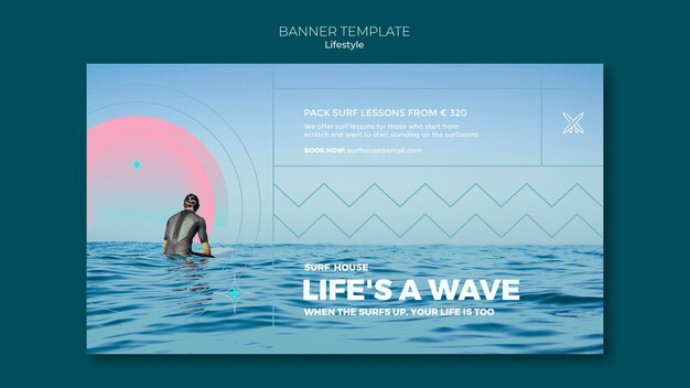 Plantilla de banner de estilo de vida de surf