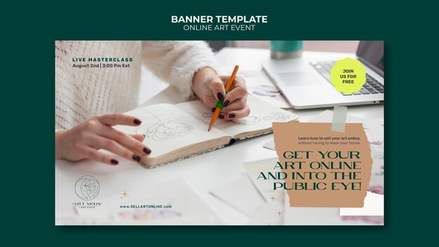 Plantilla de banner de evento de arte en línea
