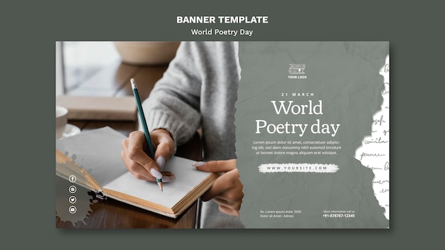 Plantilla de banner de evento del día mundial de la poesía con foto