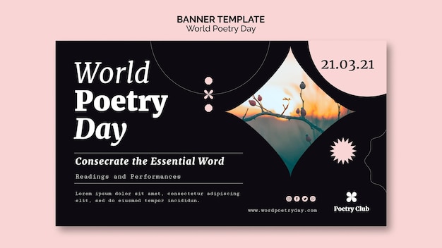 PSD gratuito plantilla de banner de evento del día mundial de la poesía