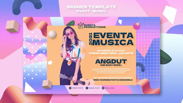 Plantilla de banner de evento musical en estilo retro