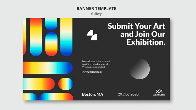 Plantilla de banner para exposición de arte moderno.
