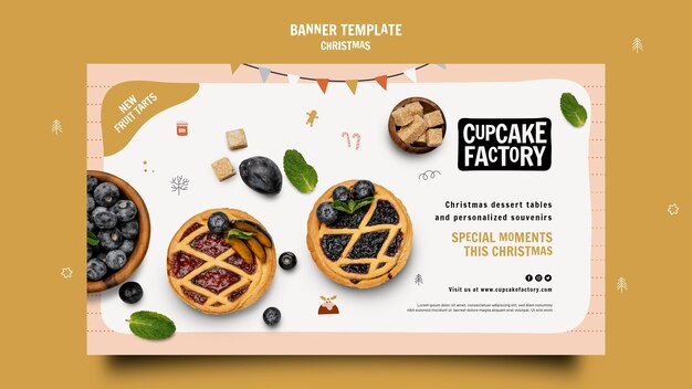 Plantilla de banner de fábrica de cupcakes navideños