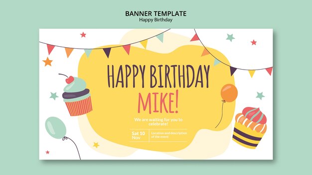 Plantilla de banner de feliz cumpleaños concepto