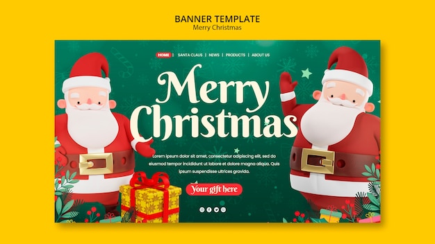 PSD gratuito plantilla de banner de feliz navidad de diseño plano