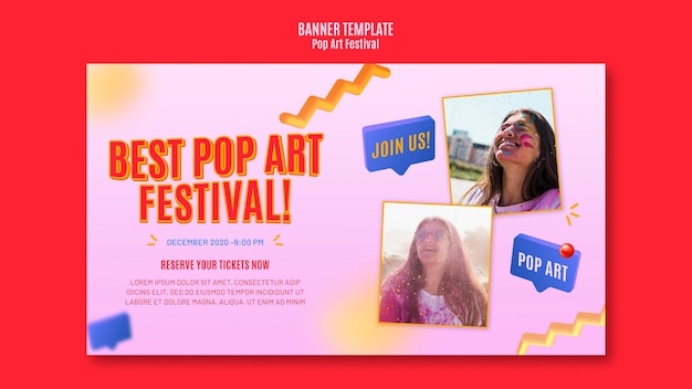 Plantilla de banner de festival de arte pop