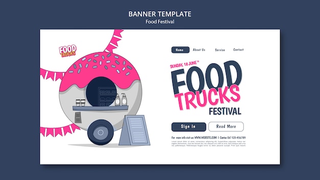 PSD gratuito plantilla de banner de festival de comida de diseño plano