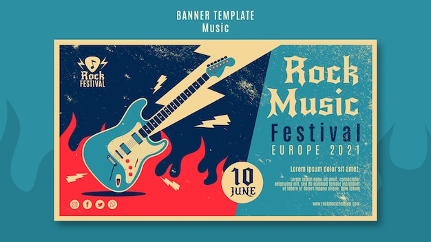 Plantilla de banner de festival de música rock