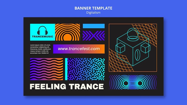 Plantilla de banner para el festival de música trance 2021