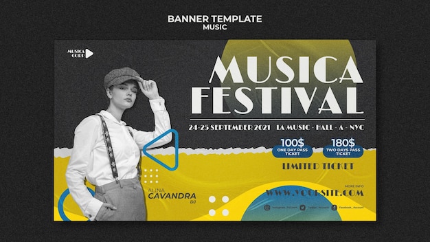 Plantilla de banner de festival de música