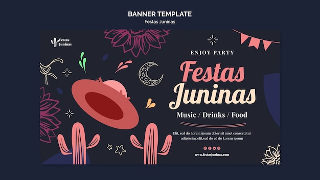 Plantilla de banner de festividades juninas de diseño plano