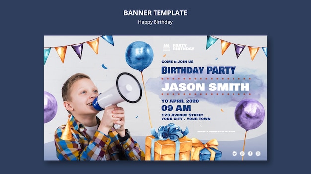 Plantilla de banner con fiesta de cumpleaños