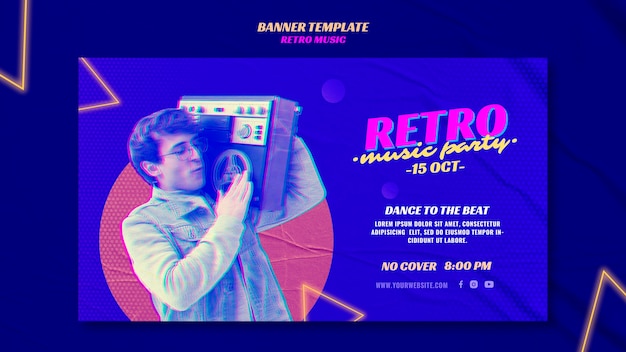 Plantilla de banner de fiesta de música retro