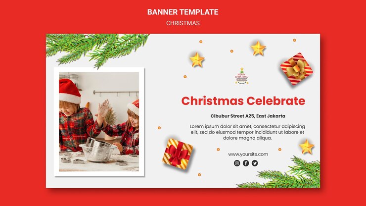PSD gratuito plantilla de banner para fiesta de navidad con niños con gorros de santa