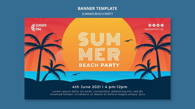 Plantilla de banner para fiesta en la playa de verano