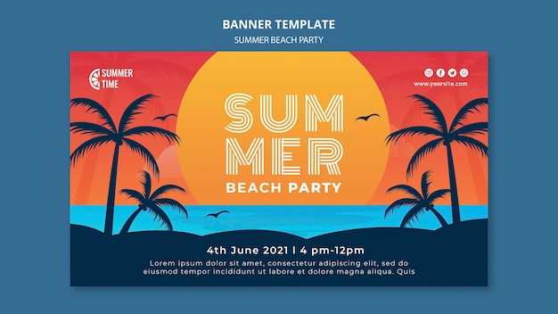 Plantilla de banner para fiesta en la playa de verano