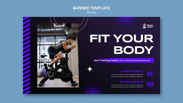Plantilla de banner de fitness de diseño plano