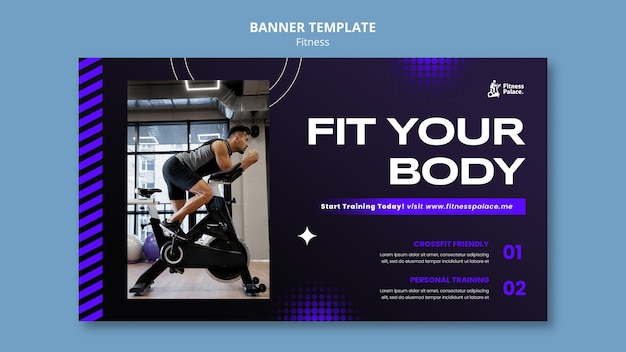 Plantilla de banner de fitness de diseño plano