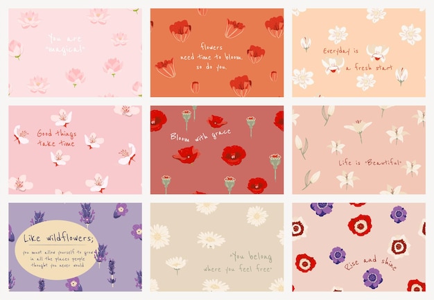 Plantilla de banner floral femenino psd con conjunto de ilustraciones de flores