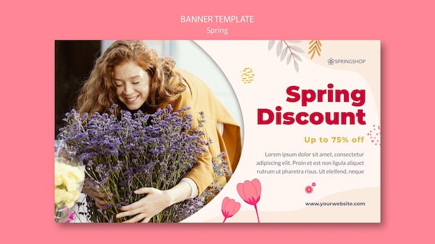 PSD gratuito plantilla de banner para floristería con flores de primavera