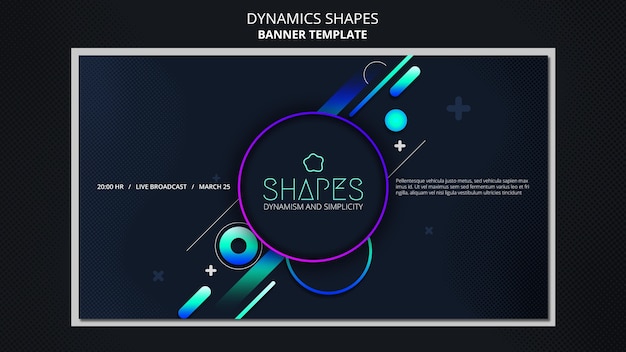 Plantilla de banner con formas de neón geométricas dinámicas