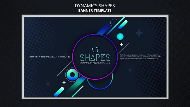 Plantilla de banner con formas de neón geométricas dinámicas