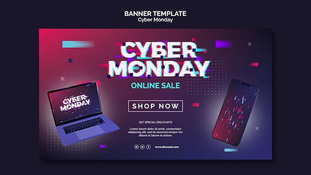 PSD gratuito plantilla de banner futurista de cyber monday