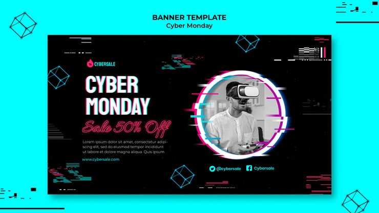 PSD gratuito plantilla de banner futurista de cyber monday