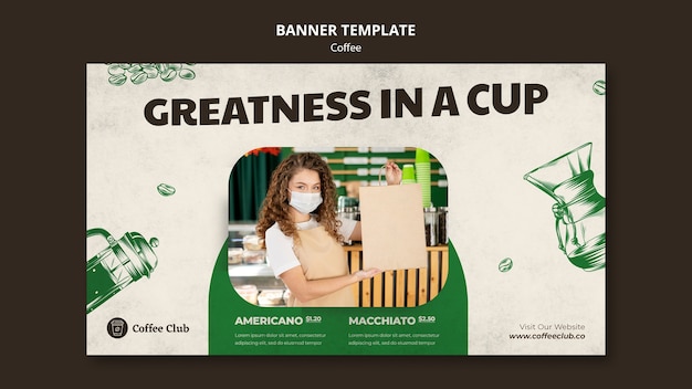 Plantilla de banner de gran café de diseño plano