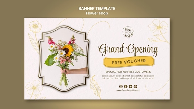 Plantilla de banner de gran inauguración de floristería