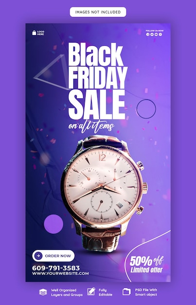 PSD gratuito plantilla de banner de historia de facebook y instagram de super rebajas de black friday