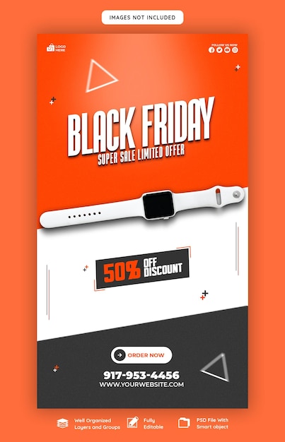 PSD gratuito plantilla de banner de historia de facebook y instagram de super rebajas de black friday