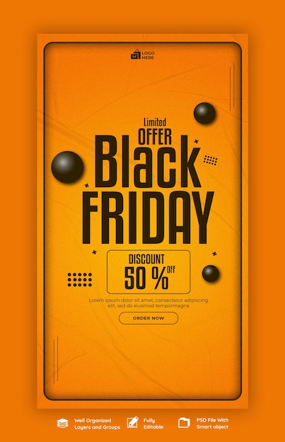 PSD gratuito plantilla de banner de historia de facebook y instagram de super rebajas de black friday