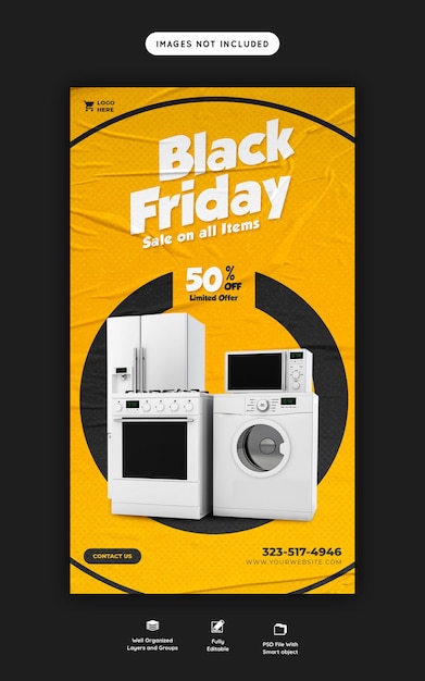 Plantilla de banner de historia de facebook y instagram de super rebajas de black friday