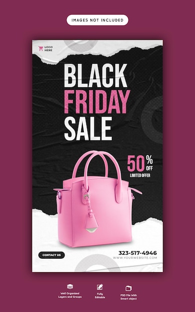 Plantilla de banner de historia de facebook y instagram de super rebajas de black friday