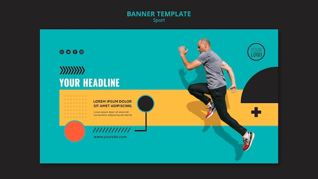 Plantilla de banner de hombre deportivo corriendo