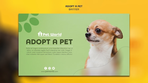 PSD gratuito plantilla de banner horizontal para adopción de mascotas con perro