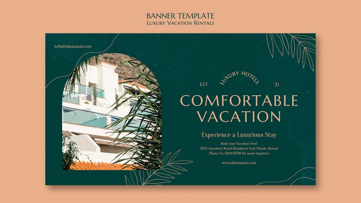 PSD gratuito plantilla de banner horizontal para alquileres vacacionales de lujo
