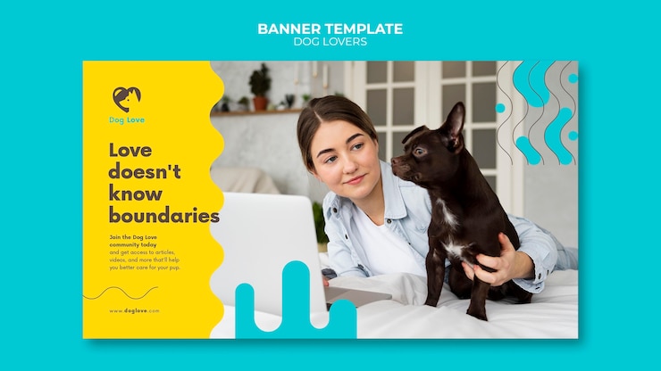 PSD gratuito plantilla de banner horizontal para amantes de los perros con dueña femenina