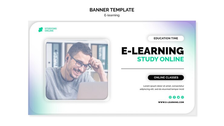 PSD gratuito plantilla de banner horizontal de aprendizaje electrónico con diseño degradado