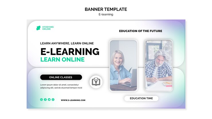 PSD gratuito plantilla de banner horizontal de aprendizaje electrónico con diseño degradado