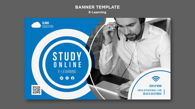 Plantilla de banner horizontal de aprendizaje electrónico