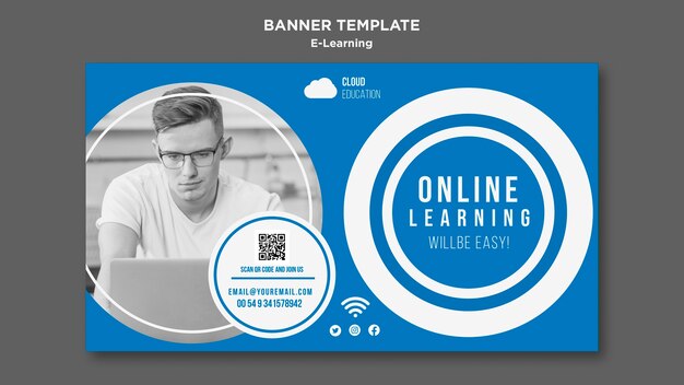 Plantilla de banner horizontal de aprendizaje electrónico